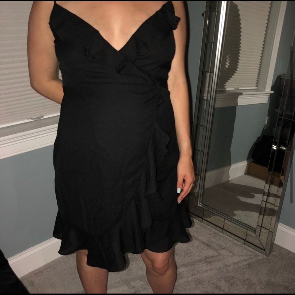 ASOS nursing/maternity black ruffle wrap dress